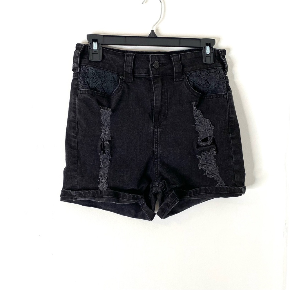 Metal Mulisha Black Lace Ripped Boyfriend High Waist Jean Shorts